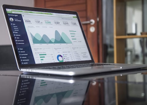 A sales pipeline dashboard displayed on a laptop