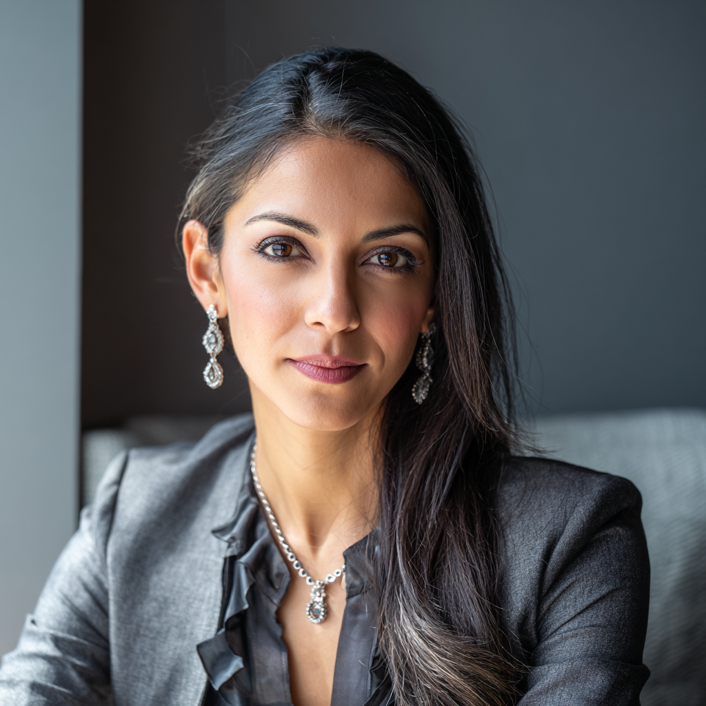 AI-generated photo of the fictional persona Priya Patel who is an imagined Wealth Management Consultant